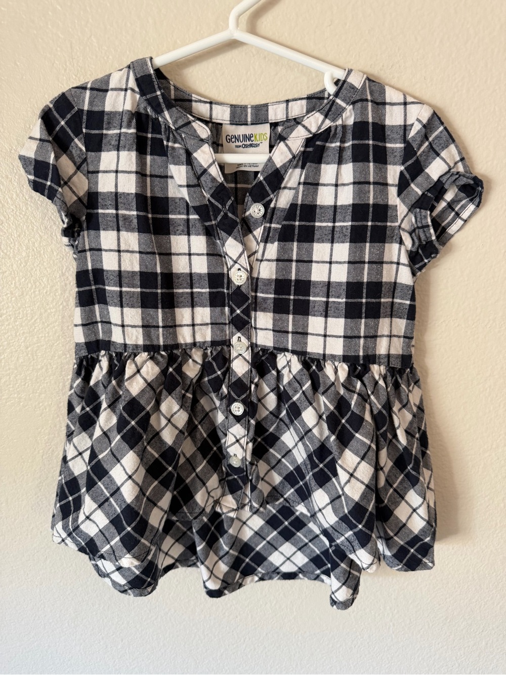 OshKosh B'gosh Black and White Plaid Button-Front Peplum Top